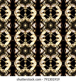 Seamless royal luxury golden baroque damask vintage. Vector seamless pattern with gold antique floral medieval decorative, leaves and golden pattern ornaments on black colors.