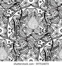 Seamless royal luxury white baroque damask vintage. Vector seamless pattern with antique floral medieval decorative, leaves and white pattern ornaments on background.