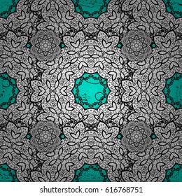 Seamless royal luxury white baroque damask vintage. Vector seamless pattern with white antique floral medieval decorative, leaves and white pattern ornaments on blue background.