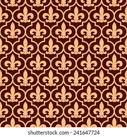 Seamless Royal pattern. Classic heraldic symbols - shield and Lily. Retro colors.