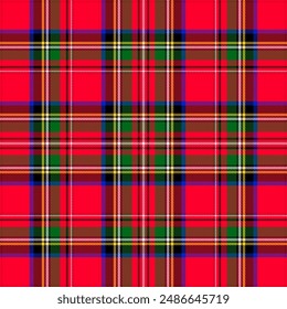 Seamless Royal Stewart tartan plaid pattern. Christmas and New Year pixel check vector in red, blue, green, yellow, black, white for gift paper, tablecloth, other modern winter textile print,EPS 10.