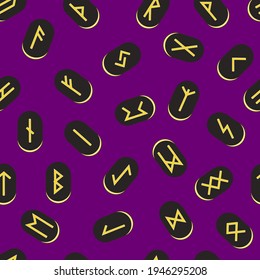 Seamless rune pattern. Runes on a purple background. vector