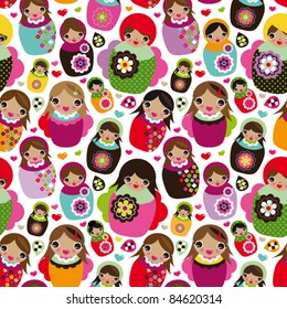 Seamless russian doll illustration background pattern in vector