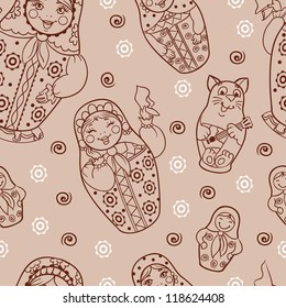 Seamless russian Dolls  pattern Russian nested doll, Matrioshka, Babushka doll, Russian Souvenir, present.