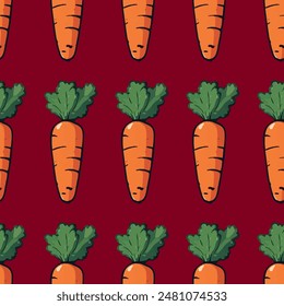 Seamless rustic autumn harvest carrot vegetable pattern for seasonal designs on rich burgundy background