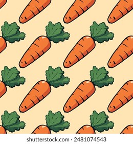 Seamless rustic autumn harvest carrot vegetable pattern for seasonal designs on creamy background