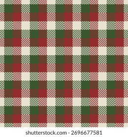 Seamless rustic buffalo check pattern in red, green, and cream colors, vector illustration in woven textile style.