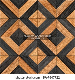 Seamless rustic parquet floor texture with square pattern, EPS 10 vector. Black and brown wooden background.
