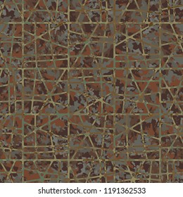 Seamless rusty camouflage covered with abstract network.