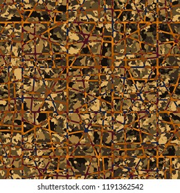 Seamless rusty camouflage covered with abstract network.