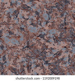 Seamless rusty camouflage on a background of rhombuses which are depicted by wavy lines.