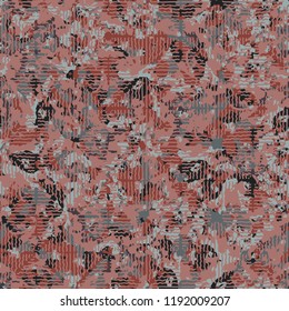 Seamless rusty camouflage on a background of rhombuses which are depicted by wavy lines.