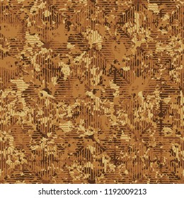 Seamless rusty camouflage on a background of rhombuses which are depicted by wavy lines.