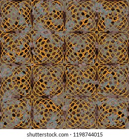 Seamless rusty texture with a pattern made up of arcs forming squares.
