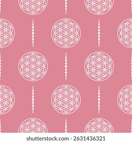 Seamless sacred vector background with flower of life on pink