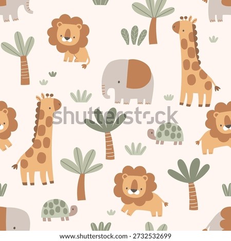 Seamless Safari Animals Pattern for Kids Fabric and Nursery Wallpaper – Cute African Animals Baby Textile Vector