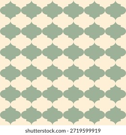 Padrão geométrico verde sábio sem costura com motivos quatrefoil ogee. vetor azulejo minimalista para papel de parede de luxo elegante, design têxtil moderno e decoração estilo marroquino