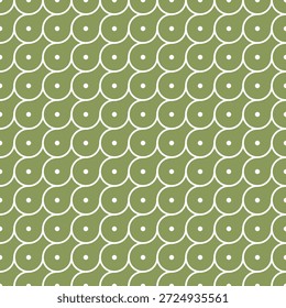 Padrão de ogee verde sábio sem costura. Curvas brancas no fundo verde. Textura vetorial geométrica boho mínima para berçário e quarto.