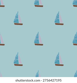 Seamless sailboat pattern, nautical textile background, decorative vector design