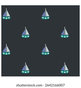 Seamless Sailboat Pattern on Dark Blue Background Nautical and Coastal Vector Design