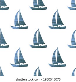 Seamless sailing boat pattern. Minimalist vector illustration
