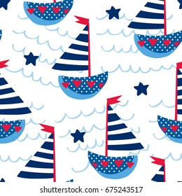 seamless sailing ships pattern vector illustration