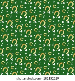 Seamless Saint Patrick Day Background With Lucky Golden Horseshoe