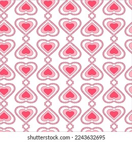 Seamless Saint Valentine pattern with red hearts on white and pink background. Decorative vector wallpaper. good for print on fabric or paper