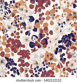 Seamless Sakura Botanical Vector Textile Pattern