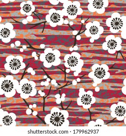 Seamless Sakura Flowers and Branches Background Pattern