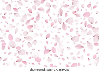 Seamless sakura petals. Falling realistic cherry petals. Spring and summer sakura seamless pattern