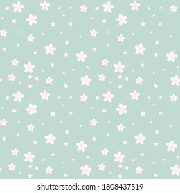 Seamless Sakura pink flower pattern background with green nature color, Botanical leaf, Seamless backgrounds and wallpapers for fabric, packaging, Decorative print, Textile, repeating pattern