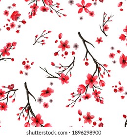 Seamless Sakura Plant Vector Design