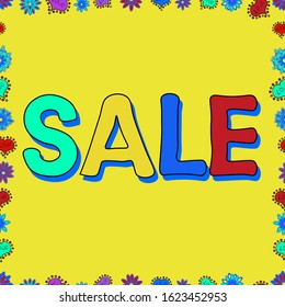 Seamless. Sale banner template. Vector illustration. Lettering. Lettering in green, yellow and blue colors.