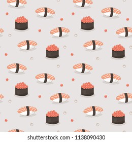 Seamless salmon and ikura sushi pattern