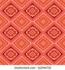 Seamless salmon-red geometric mosaic ethnic pattern, oriental style