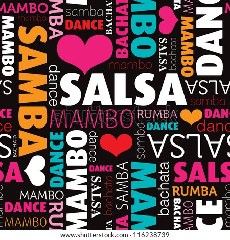 Seamless salsa and other dance type and style background pattern in vector