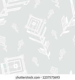 Seamless sample from geometrical flowers on a gray background. Big and small. Ethnic pattern. Endless texture for textile design. Abstract geometrical texture. Vector color background.