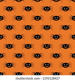Seamless sample from the repeating cheerful spiders. Pattern for happy Halloween. Cheerful Jack. Holiday october 31. Endless texture for textile design. Vector color background.