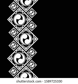 Seamless sample from the repeating Japanese symbol men's and women's beginnings. Endless texture for textile design. Japanese culture. Chinese symbol yin yang. Vector color background.