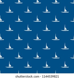Seamless sample from the repeating ships on a blue background. Ocean, sea, yacht. Endless texture for textile design. Vector color background.