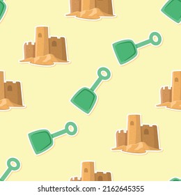 Seamless Sand Castle Sticker In Summer Cartoon Pattern