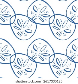 Seamless sand dollar pattern in blue tones
