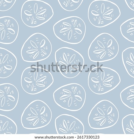Seamless sand dollar pattern in pastel blue tones