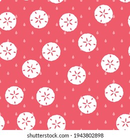 Seamless sand dollar vector pattern. Repeat summer background with shell elements. Trendy pink beach fashion print design. Modern illustration.