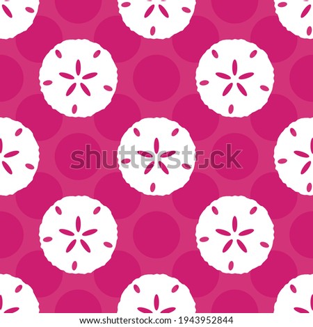Seamless sand dollar vector pattern. Repeat summer background with shell elements. Trendy hot pink beach fashion print design. Modern illustration.