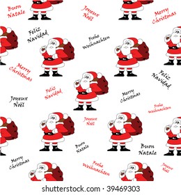 Seamless Santa background with text in 5 languages