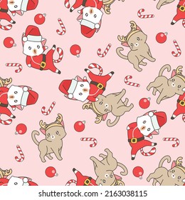 Seamless Santa cat in Christmas day pattern