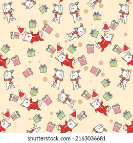 Seamless Santa claus cats and reindeer cats pattern