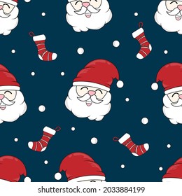 Seamless santa claus pattern, Vector drawing cartoon character smile for decoration background.